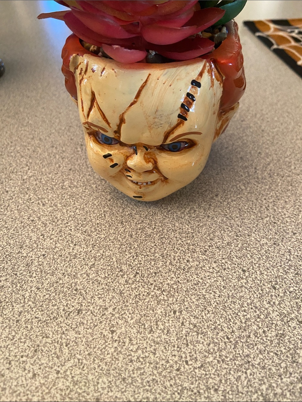 Horror Doll Head Ceramic Planter - Cream and Red Chucky